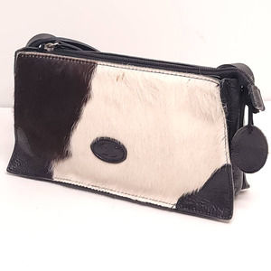 Cowhide Leather Crossbody Bag - Black & White
